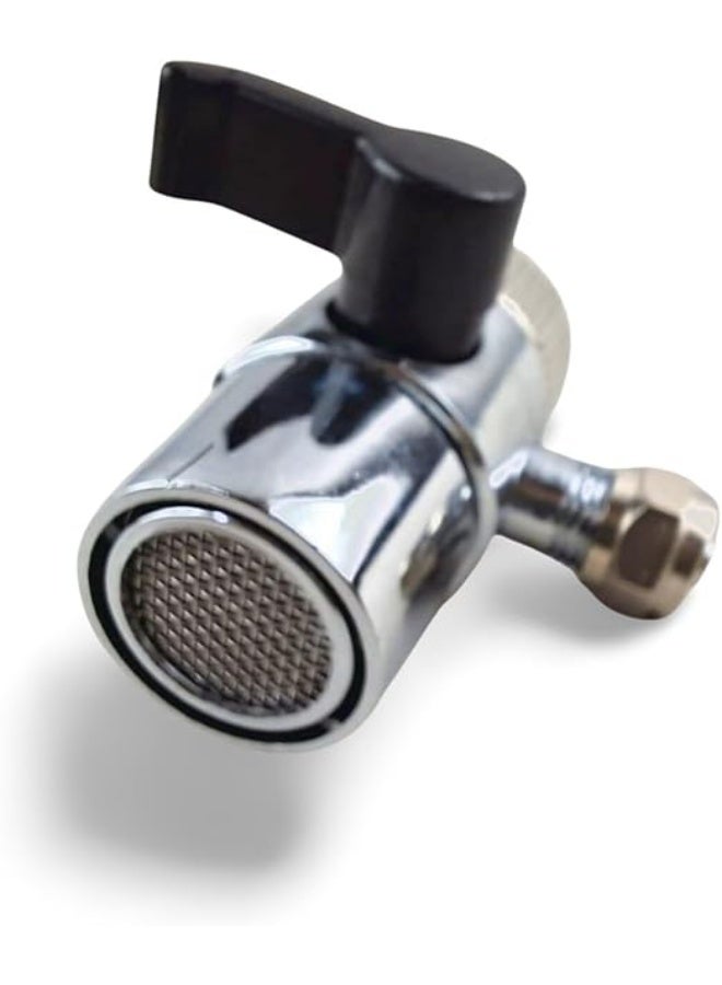 Water faucet adapter with control valve, mesh filter, and quick-connect side connector, chrome finish, suitable for kitchen and bathroom, compatible with filter hoses. - Image 2